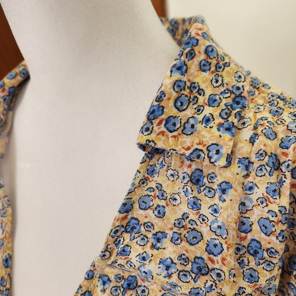 New Small En Creme Yellow Floral Collared Mini Dress - Picture 11 of 12